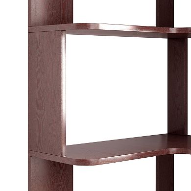 6 Tier Freestanding L-Shaped Corner Bookshelf, Dark Red