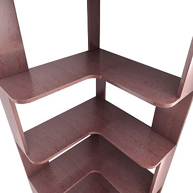 6 Tier Freestanding L-Shaped Corner Bookshelf, Dark Red