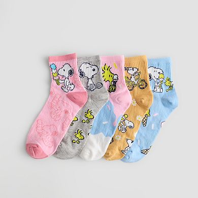 Women's Peanuts Snoopy & Woodstock 5-Pack Character Graphic Crew Socks