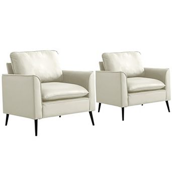 Merax Upholstered Accent Lounge Chair Breathable Faux Leather Single Sofa (set of 2)