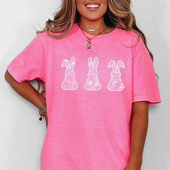 Easter Bunnies Faux Lace - Women's Garment Dyed Graphic T-Shirt