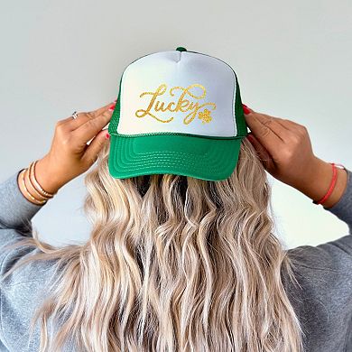 Cursive Lucky Clover - Women's Graphic Foam Trucker Hat