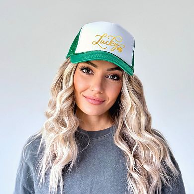 Cursive Lucky Clover - Women's Graphic Foam Trucker Hat