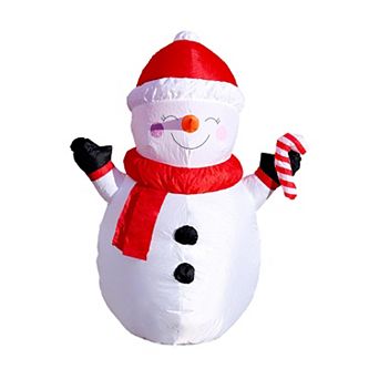 G128 3.5 ft H Snowman with Candy Canes Christmas Inflatable Decor with LED Lights