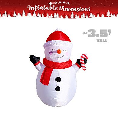 G128 3.5 ft H Snowman with Candy Canes Christmas Inflatable Decor with LED Lights
