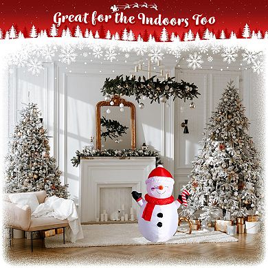 G128 3.5 ft H Snowman with Candy Canes Christmas Inflatable Decor with LED Lights