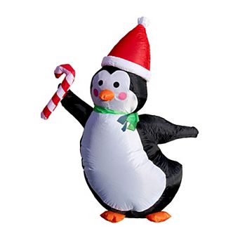 G128 4 ft H Penguins with Candy Canes Christmas Inflatable Decor with LED Lights