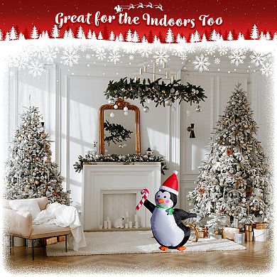 G128 4 ft H Penguins with Candy Canes Christmas Inflatable Decor with LED Lights