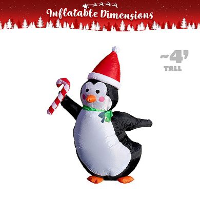 G128 4 ft H Penguins with Candy Canes Christmas Inflatable Decor with LED Lights
