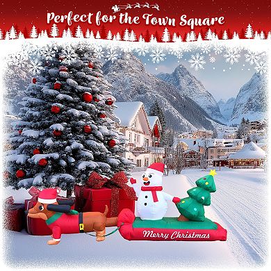G128 10 ft L D achshund Snowman with Christmas Tree Inflatable Decor with LED Lights