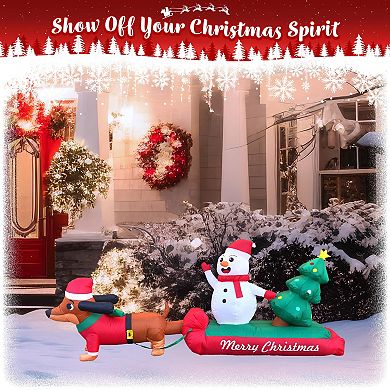 G128 10 ft L D achshund Snowman with Christmas Tree Inflatable Decor with LED Lights