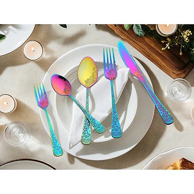 20 Piece Silverware Set, Stainless Steel with Texture Flatware Set for4, Includes Knife, Fork, Spoon