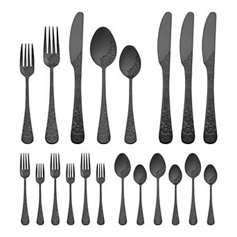20 pc Silverware Set, Stainless Steel with Texture Flatware Set for4, Includes Knife, Fork, Spoon