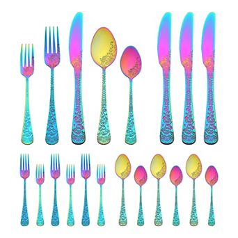20 pc Silverware Set, Stainless Steel with Texture Flatware Set for4, Includes Knife, Fork, Spoon