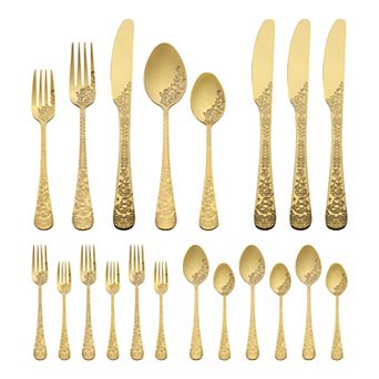 20 pc Silverware Set, Stainless Steel with Texture Flatware Set for4, Includes Knife, Fork, Spoon