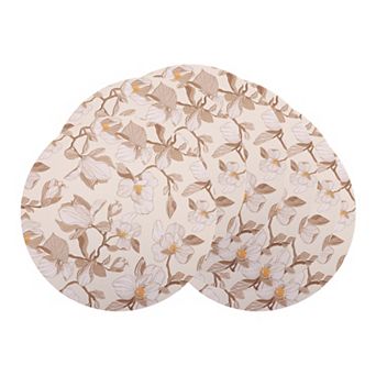 Set of 6 Faux Leather Floral Placemats for Table Decor Washable Heat Resistant Table Mats 13 inch