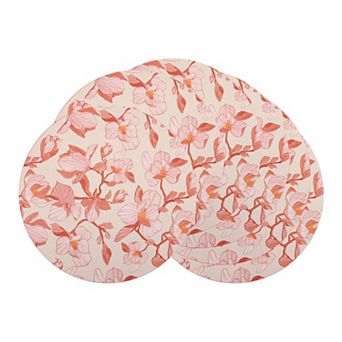 Set of 6 Faux Leather Floral Placemats for Table Decor Washable Heat Resistant Table Mats 13 inch