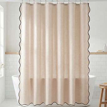 Wavy Trim Shower Curtain, Modern Shower Curtain Sets with 12 Hooks, Waterproof for Bathroom Decor