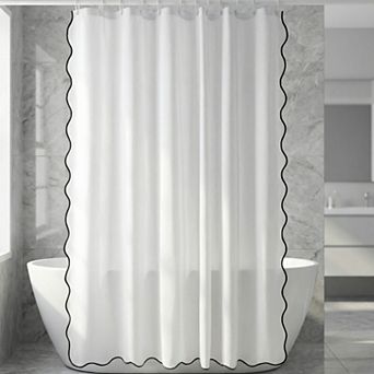 Wavy Trim Shower Curtain, Modern Shower Curtain Sets with 12 Hooks, Waterproof for Bathroom Decor