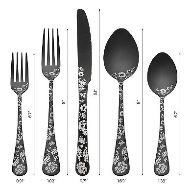 20 Piece Floral Stainless Steel Flatware Set for 4, Cutlery Set Includes Dinner Knife, Fork, Spoon