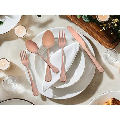 20 Piece Floral Stainless Steel Flatware Set for 4, Cutlery Set Includes Dinner Knife, Fork, Spoon