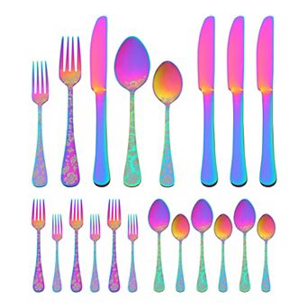 20 pc Floral Stainless Steel Flatware Set for 4, Cutlery Set Includes Dinner Knife, Fork, Spoon