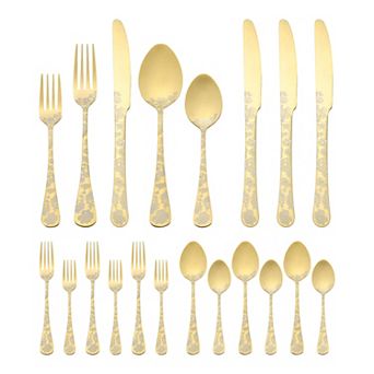 20 pc Floral Stainless Steel Flatware Set for 4, Cutlery Set Includes Dinner Knife, Fork, Spoon