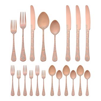 20 pc Floral Stainless Steel Flatware Set for 4, Cutlery Set Includes Dinner Knife, Fork, Spoon