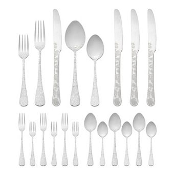 20 pc Floral Stainless Steel Flatware Set for 4, Cutlery Set Includes Dinner Knife, Fork, Spoon