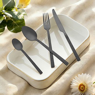 4 Piece Silverware Set, Stainless Steel Flatware with Texture, Includes Dinner Knife, Fork, Spoon