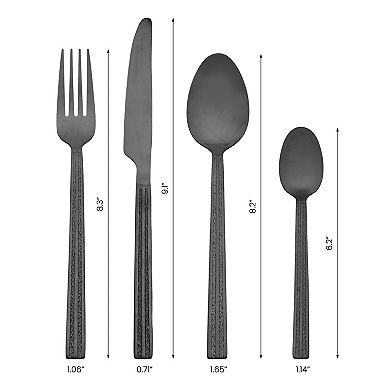 4 Piece Silverware Set, Stainless Steel Flatware with Texture, Includes Dinner Knife, Fork, Spoon