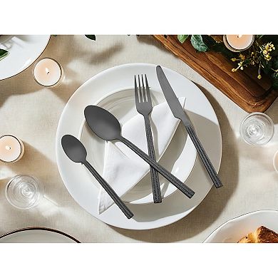 4 Piece Silverware Set, Stainless Steel Flatware with Texture, Includes Dinner Knife, Fork, Spoon