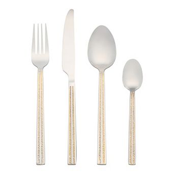 4 pc Silverware Set, Stainless Steel Flatware with Texture, Includes Dinner Knife, Fork, Spoon