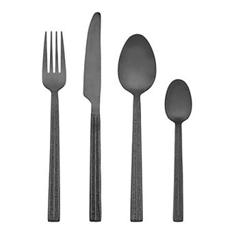 4 pc Silverware Set, Stainless Steel Flatware with Texture, Includes Dinner Knife, Fork, Spoon