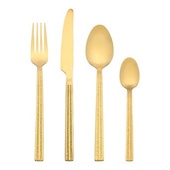 4 pc Silverware Set, Stainless Steel Flatware with Texture, Includes Dinner Knife, Fork, Spoon