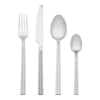 4 pc Silverware Set, Stainless Steel Flatware with Texture, Includes Dinner Knife, Fork, Spoon