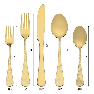 30 Piece Silverware Set, Set for 6 Stainless Steel Floral Flatware, Set Includes Knife Forks Spoons