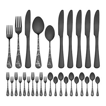 30 pc Silverware Set, Set for 6 Stainless Steel Floral Flatware, Set Includes Knife Forks Spoons