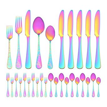 30 pc Silverware Set, Set for 6 Stainless Steel Floral Flatware, Set Includes Knife Forks Spoons
