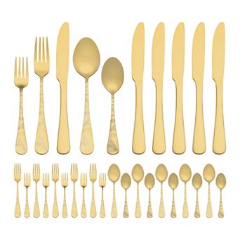 30 pc Silverware Set, Set for 6 Stainless Steel Floral Flatware, Set Includes Knife Forks Spoons