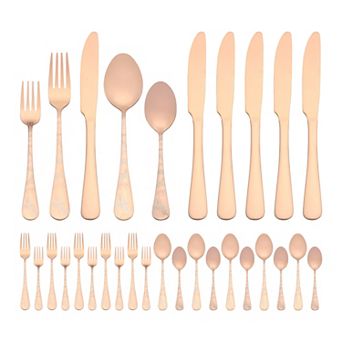 30 pc Silverware Set, Set for 6 Stainless Steel Floral Flatware, Set Includes Knife Forks Spoons