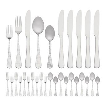 30 pc Silverware Set, Set for 6 Stainless Steel Floral Flatware, Set Includes Knife Forks Spoons