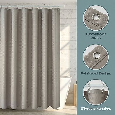 Geometric Shower Curtain Sets with 12 Hooks, Modern Textured Waterproof Shower Curtain for Bathroom
