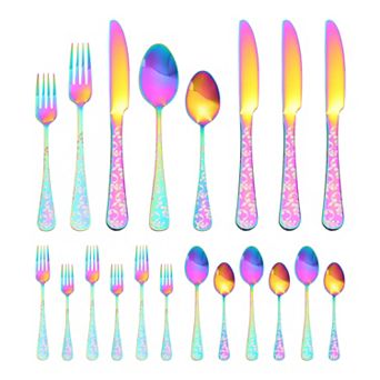 20 pc Silverware Set, Set for 4 Stainless Steel Floral Flatware, Set Includes Knife Forks Spoons