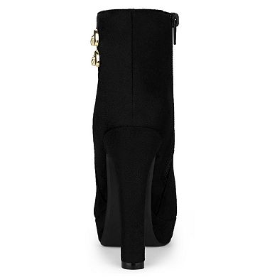 Women's Round Toe Chunky High Heel Platform Ankle Boots
