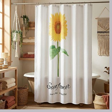 Sunflower Pattern Shower Curtain Sets, Boho Floral Shower Curtain with 12 Hooks, Waterproof Fabric