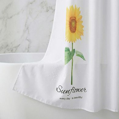 Sunflower Pattern Shower Curtain Sets, Boho Floral Shower Curtain with 12 Hooks, Waterproof Fabric