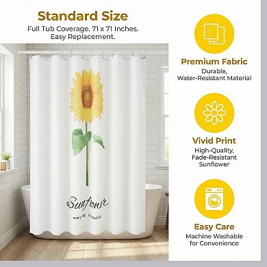 Sunflower Pattern Shower Curtain Sets, Boho Floral Shower Curtain with 12 Hooks, Waterproof Fabric