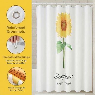 Sunflower Pattern Shower Curtain Sets, Boho Floral Shower Curtain with 12 Hooks, Waterproof Fabric