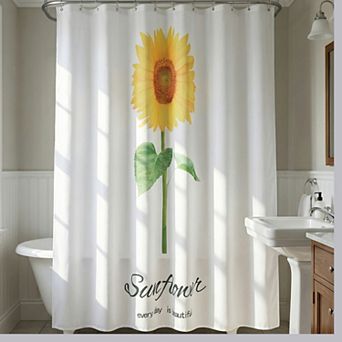 Sunflower Pattern Shower Curtain Sets, Boho Floral Shower Curtain with 12 Hooks, Waterproof Fabric